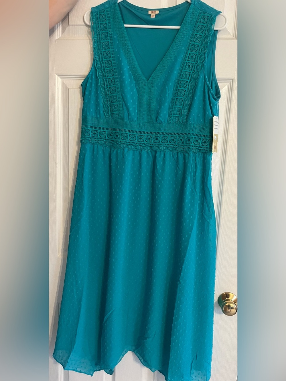 Reba Teal Sleeveless V-Neck Lace Waist Dress